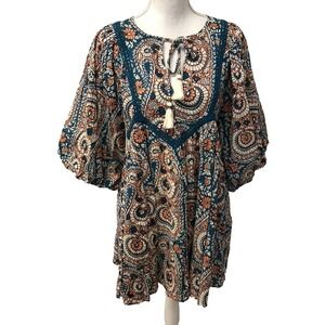 Anthropologie The Poetic Gyspy Sea Breeze Mini Dress Womens XS Boho Puff Sleeve